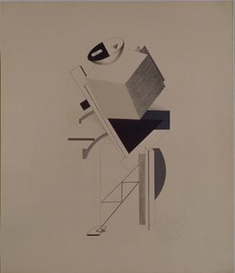 Güçlü adam. A. Kruchenykh, 1920-1921 tarafından Güneşe Karşı Zafer operası için heykelcik by Eliezer Markowich Lissitzky