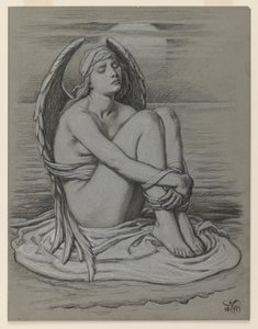 Bound Angel, 1891 (dokuma kağıt üzerine siyah beyaz tebeşir veya pastel boya) by Elihu Vedder