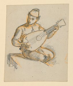 Oturan çocuk ud çalıyor by Elihu Vedder