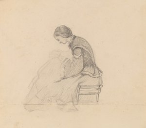 Bir Kız Okuma Çalışması, c. 1858. by Elihu Vedder