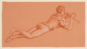 erkek kostümlü bir figürün incelenmesi by Elihu Vedder