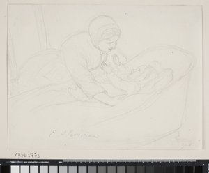Anne bir çocuğu beşikten kaldırır by Elisabeth Jerichau Baumann