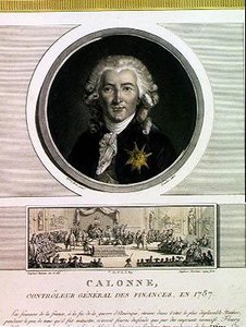 Charles Alexandre de Calonne (1734-1802) Charles Levachez (fl.1760-1820) tarafından oyulmuş Louis XVI (1754-93) maliyesinin genel kontrolörü ve Jean Duplessi Bertau tarafından Ayanların Meclisi by Elisabeth Louise after Vigee-Lebrun