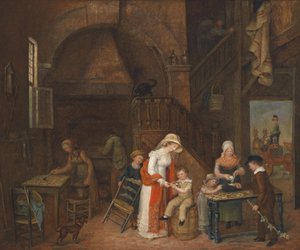 M. E. De Latour 1822 tarihli, belirsiz bir şekilde imzalanmış (masanın üzerinde) pasta fırıncısı ziyareti by Elisabeth Marie De Latour