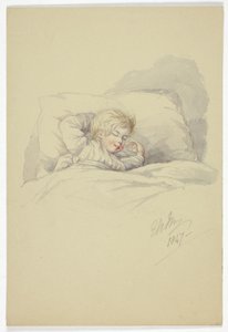 Uyuyan Çocuk (rekto) ve Rıhtımdaki Balıkçılar (verso) by Elizabeth Murray