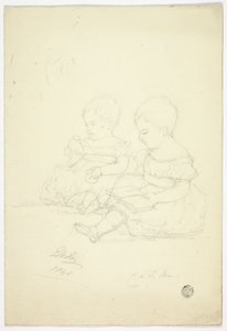 İki Oturan Kız Bebek (rekto), Natürmort ve İki Hayvan (ters) by Elizabeth Murray