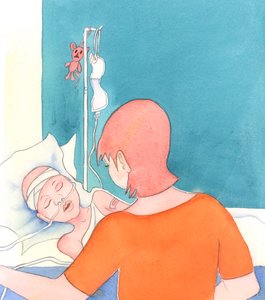 Ağır hasta çocuğu olan bir anne onu sevmeye devam ediyor, 2005 (kağıt üzerine suluboya) by Elizabeth Wang