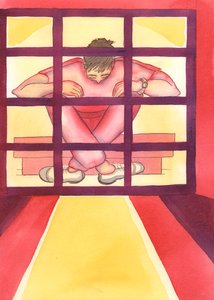 Günaha hapsolmuş bir insan, anahtarı içinde olan kafesteki bir mahkum gibidir, 2004 (kağıt üzerinde w/c) by Elizabeth Wang