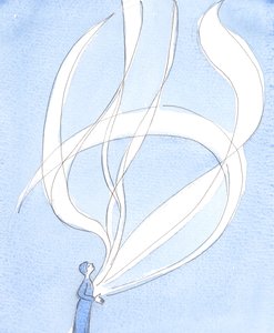 Devasa alevler güneşin yüzeyinden sıçrarken, ateşli ruhun hararetli duaları da sıçrar, 2003 (kağıt üzerinde w/c) by Elizabeth Wang