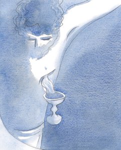 Kutsamada, Yaralı tarafından Kıymetli Kanının aktığını gördüm, 2001 (kağıt üzerinde w/c) by Elizabeth Wang