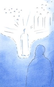 Dua ile, sanki cennetin zemini iniyormuş gibi, Cennetin Azizlerine çok yaklaştırılırız. Her inanç eylemimiz bizi daha da yakınlaştırıyor, 2002 (kağıt üzerinde w/c) by Elizabeth Wang