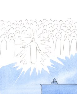 Mesih ve tüm azizler özel günlerde bizimle sevinirler, örneğin bir doğum gününü kutladığımızda, 2004 (kağıt üzerinde w/c) by Elizabeth Wang