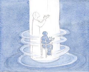 Ben bilmeden övgüyle otururken, Mesih işini ruhta mı yapıyor?, 2000 (kağıt üzerinde w/c) by Elizabeth Wang