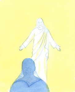 Pişmanlığımı ve sevgimi ifade ettiğimde Mesih bana muazzam bir sevgi ve şefkatle baktı, 2003 (kağıt üzerinde w/c) by Elizabeth Wang