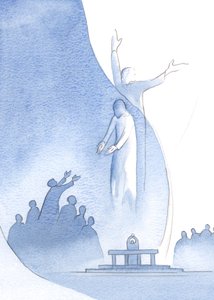 Mesih, eti ve kanıyla gerçekten bizimle birdir ve ayrıca tanrısallığı nedeniyle (bizi kendine çektiği) Baba ile birdir., 2000 (kağıt üzerinde w/c) by Elizabeth Wang