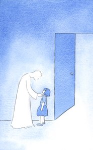 Mesih, bir ağabey veya arkadaş gibi, 2002 Ayin kutlamasına hazır olma çabalarımızdan zevk alır (kağıt üzerinde w/c) by Elizabeth Wang