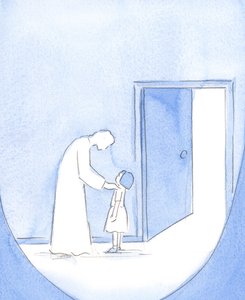 Mesih, bir ağabey veya arkadaş gibi, 2002 Ayin kutlamasına hazır olma çabalarımızdan zevk alır (kağıt üzerinde w/c) by Elizabeth Wang