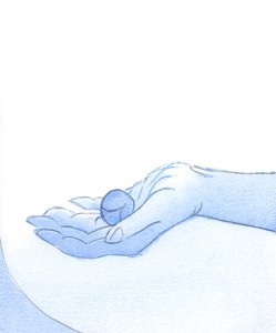 Mesih, kusursuz bir meyve gibi barışmış birinin hayatına memnuniyetle bakar, 2002 (kağıt üzerinde w/c) by Elizabeth Wang