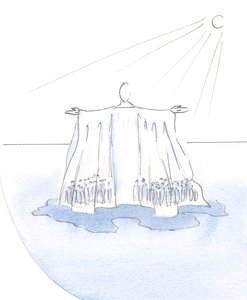 Mesih, giysilerinin altında gizlenmiş olan herkese sığınır ve hareket eder; Hayatın çölünde bir çadır ya da mesken gibidir., 2001 (kağıt üzerinde w/c) by Elizabeth Wang