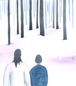 İsa bana önümde karla kaplı bir orman zemini gibi uzanan bir arazi gösterdi, 2005 (kağıt üzerine suluboya) by Elizabeth Wang