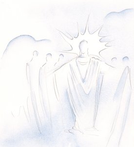 Kapı olan Mesih, Heavenly şirkette bizi ileri geri götürür, 2000 (kağıt üzerinde w/c) by Elizabeth Wang