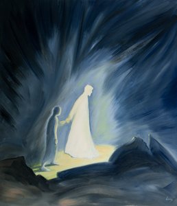 Acılarımızın karanlığında bile İsa bizi teselli ediyor ve rehberlik ediyor, 2001 (gemide petrol) by Elizabeth Wang