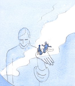 Tanrı, varlığını sorgulayanlar da dahil olmak üzere her şeyi ve tüm insanları varoluşta tutar, 2003 (kağıt üzerinde w/c) by Elizabeth Wang