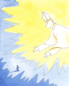 Sevgi dolu Babamız Tanrı, günah ve güven için üzüntü içinde Kendisine dönen her insanı affetmekten zevk alır, 2004 (kağıt üzerinde w/c) by Elizabeth Wang