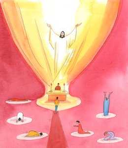Tanrı, insanın Kendisine hizmet etmek için yaptığı her iyi çabayı görür, 2003 (kağıt üzerinde w/c) by Elizabeth Wang