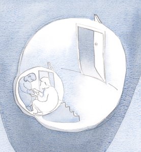 Elimi tutarak sessizce eşlik etmek için kalbimin en içteki odasına tırmandı., 2001 (kağıt üzerinde w/c) by Elizabeth Wang