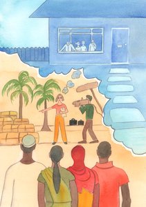 Yaptığımız iyi iş ne kadar önemli olursa olsun, kendi ailemizi asla ihmal etmemeliyiz, 2002 (kağıt üzerinde w/c) by Elizabeth Wang