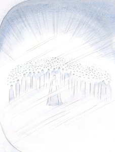 Azizlerin, merkezinde Meryem Ana varken bize yardım etme ayrıcalığı için adeta itişip kakıştığını gördüm, 2000 (kağıt üzerinde w/c) by Elizabeth Wang
