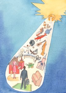 Cennete giden bir yolda yürüdüğümüzü iddia edersek, yoldaki kaç gereksiz şey dikkatimizi dağıtıyor veya bozuyor?, 2004 (kağıt üzerinde w/c) by Elizabeth Wang
