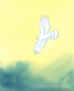 Tanrı adaletinde, dünyanın en küçük yaratığını ve tüm hareketlerini uzaktan gören dev bir yırtıcı kuş gibidir, 2003 (kağıt üzerinde w/c) by Elizabeth Wang