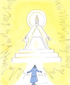 İnançla, tapınağın yukarısındaki kilisede yanan bir ışık görebiliriz, 2004 (kağıt üzerinde w/c) by Elizabeth Wang