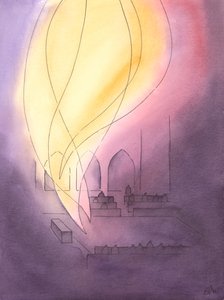 Saf ibadette, üç İlahi Kişi bizi sevgileri ve güçleri ile çevreler ve biz onların iradesine kalplerimizi sunarız, 2003 (kağıt üzerinde w/c) by Elizabeth Wang
