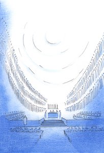 Katedralde, bir koordinasyon Ayini sırasında, Baba azizlerin ortasında, majesteleri ve ihtişamından bir şeyler ortaya çıkardı, 2003 (kağıt üzerinde w/c) by Elizabeth Wang