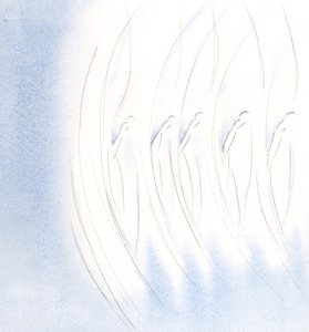 Akşam, haç işareti yaparken kutsal meleklerin birlik olduğunu gördüm., 2000 (kağıt üzerinde w/c) by Elizabeth Wang