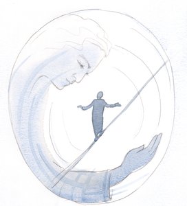 Gurur ya da umutsuzluğa düşmek üzereyken İsa dengemizi korumamıza yardım edebilir, 2000 (kağıt üzerinde w/c) by Elizabeth Wang