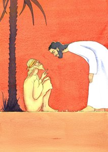 İsa kör adamı iyileştiriyor, 2001 (kağıt üzerinde w/c) by Elizabeth Wang