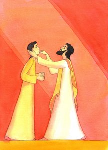 İsa, dua ederken gözlerini cennete kaldırırken sağır adamı iyileştiriyor, 2001 (kağıt üzerinde w/c) by Elizabeth Wang