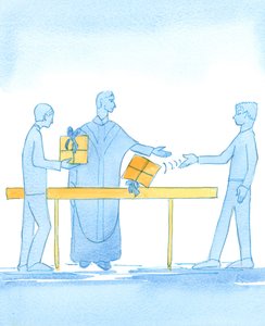 Tıpkı bir rahibin önüne atılmakla kalmayıp, kendisine mükemmel bir hediye dikkatle sunulduğunda daha fazla onur alması gibi, 2003 (kağıt üzerinde w/c) by Elizabeth Wang