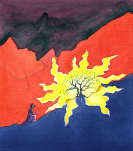 Musa ve yanan çalı, 2001 (kağıt üzerinde w/c) by Elizabeth Wang