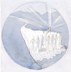 Kutsal Gelenek yolunda, Kutsal Yazıları havaya kaldırarak, öğretmenler birlikte yürürler: piskoposlar ve rahipler tüm insanlarla birlikte., 2001 (kağıt üzerinde w/c) by Elizabeth Wang