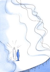Sadece Mesih aracılığıyla Tanrılığın ezici saflığı ve gücüyle yüzleşebiliriz, 2002 (kağıt üzerinde w/c) by Elizabeth Wang