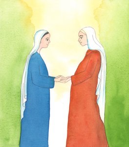 Meryem Ana ve Aziz Elizabeth bunu uyguladılar; ancak itaat erdemine günümüzde pek değer verilmiyor, 2005 (kağıt üzerine suluboya) by Elizabeth Wang