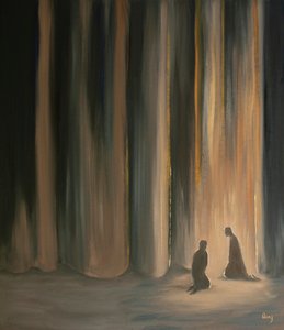 Karanlıkta bile dualarımız bizi perdenin arkasında yatan Göksel görkem için hazırlayan İsa ile birleştirir, 2001 (gemide petrol) by Elizabeth Wang
