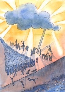 İnsanlar ölüme doğru ilerliyorlar ve belki de Cehennem, 2004 (kağıt üzerinde w/c) by Elizabeth Wang