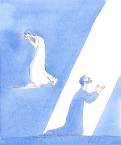 Günahlarından tövbe eden insanlar pişmanlıklarını farklı şekillerde gösterirler, 2005 (kağıt üzerine suluboya) by Elizabeth Wang