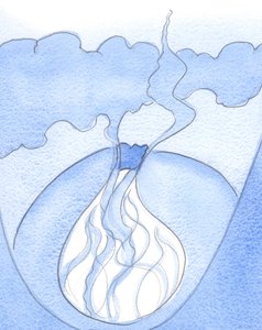 İçinde iman ateşi taşıyan, ama günahla ilerlemesi engellenen kimse, ateş değil, buruk duman çıkaran bir yanardağ gibidir, 2002 (kağıt üzerinde w/c) by Elizabeth Wang